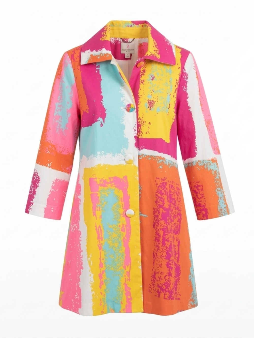 JB by Julie Brown NYC Abstract Paint Stroke Coat Colorful Midi Jacket Size 6